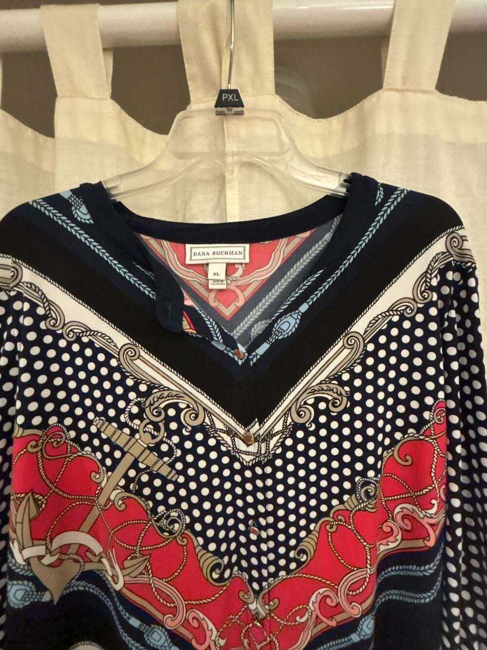 Dana Buchman Nautical Print V-Neck Blouse Size XL - Picture 3 of 6